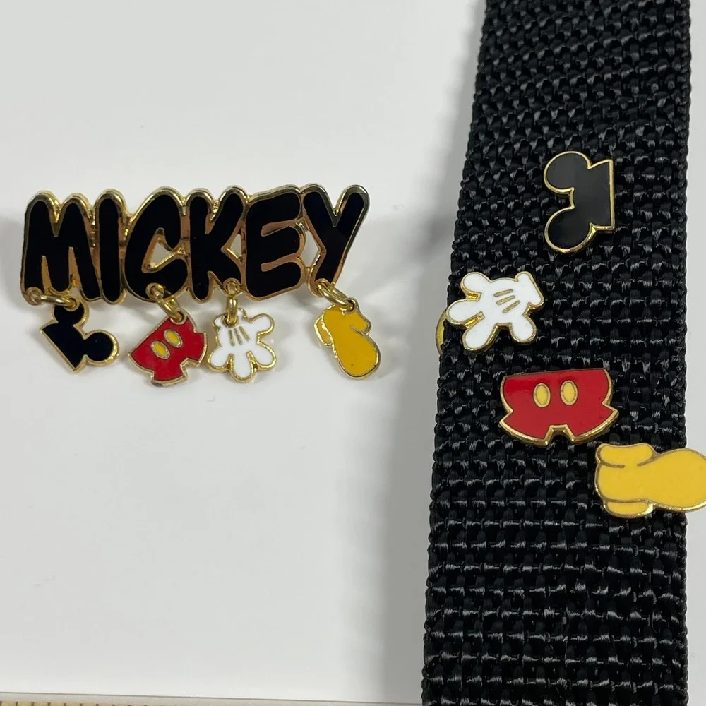 Disney Mickey Mouse Enamel Pin Set Vintage Gold Tone Dangle Name 5pc OS